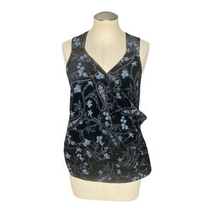 Studio 1940 Sleeveless Top | Blue Floral Burnout | Open Back Halter | Size XL